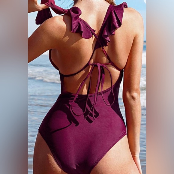 Women's Size Small Burgundy CUPSHE 1 Piece Swimsuit - Picture 2 of 4